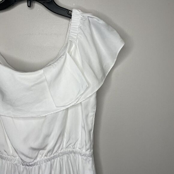 H by HALSTON Dress Womens Medium M White Off Shoulder Georgia Cove Lyocell - Picture 3 of 10